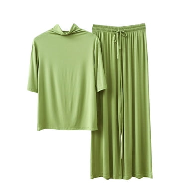 Kaemgyyd Lounge Sets for Women Two Piece Outfits Solid Color Tops and Wide Leg Pants Cozy Soft Pajamas Set Fall Fashion 2024