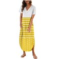 thumbnail image 1 of Kaemgyyd Maxi Dresses for Women Striped Short Sleeve V Neck Casual Loose Long Beach Split Dresses with Pockets, 1 of 1