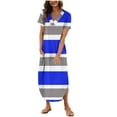 thumbnail image 1 of Kaemgyyd Maxi Dresses for Women Striped Short Sleeve V Neck Casual Loose Long Beach Split Dresses with Pockets, 1 of 5