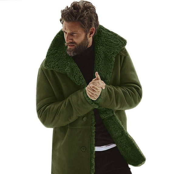 Kaemgyyd Men Fleece Lined Jacket Winter Warm Wool Blend Collar Trench Coats Vintage Button down Windbreaker Outwear
