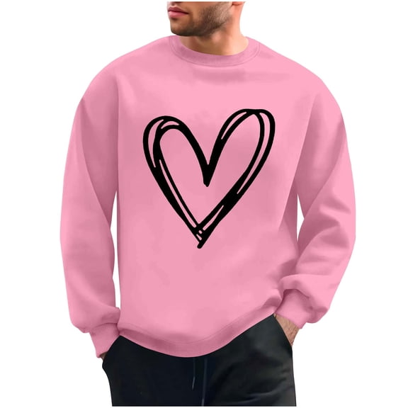 Kaemgyyd Men's Casual Crewneck Sweatshirt Valentine's Day Heart Long Sleeve Basic Pullover Spring Fashion Clothes