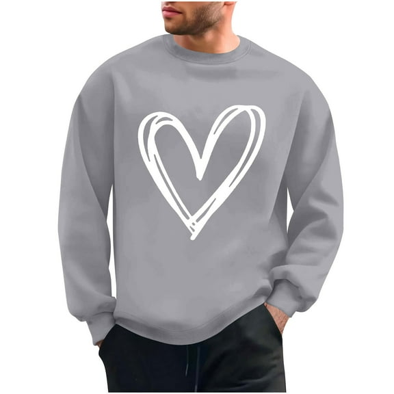 Kaemgyyd Men's Casual Crewneck Sweatshirt Valentine's Day Heart Long Sleeve Basic Pullover Spring Fashion Clothes