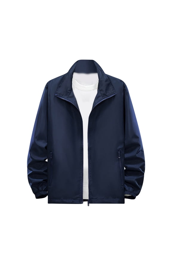 Men's Casual Jackets Loose Windbreaker Long Sleeve Zipper Coat Lightweight Waterproof Outdoor Hiking Outwear