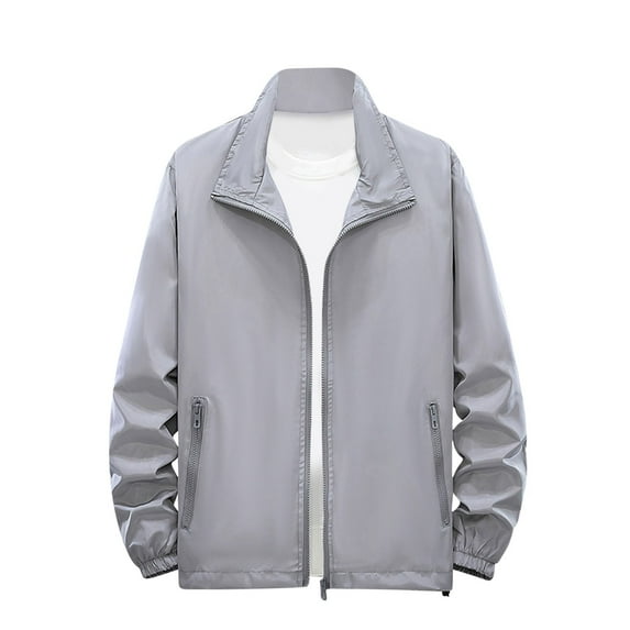 Kaemgyyd Men's Casual Jackets Loose Windbreaker Long Sleeve Zipper Coat Lightweight Waterproof Outdoor Hiking Outwear