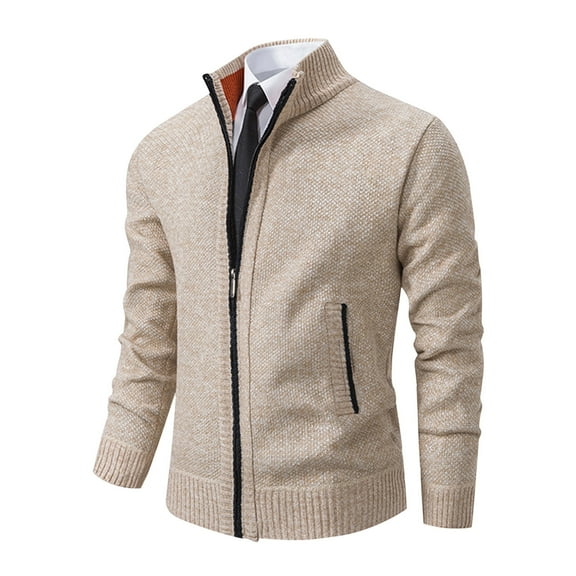Kaemgyyd Men's Classic Cardigan Sweaters Solid Stand Collar Long Sleeve Knit Coat Casual Winter Warm Thick Jackets with Pockets