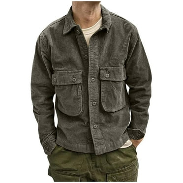 Kaemgyyd Men's Corduroy Button down Shirts Long Sleeve Casual Shacket Jacket Fall Windbreaker Outwear with Pockets