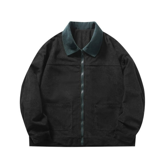 Kaemgyyd Men’s Corduroy Jacket Oversized Vintage Collared Coat Loose Full Zip Long Sleeve Casual Outwear with Pocket