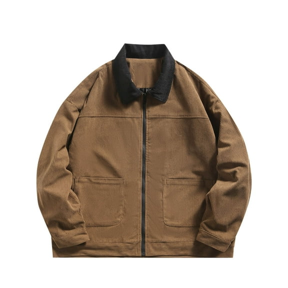 Kaemgyyd Men’s Corduroy Jacket Oversized Vintage Collared Coat Loose Full Zip Long Sleeve Casual Outwear with Pocket