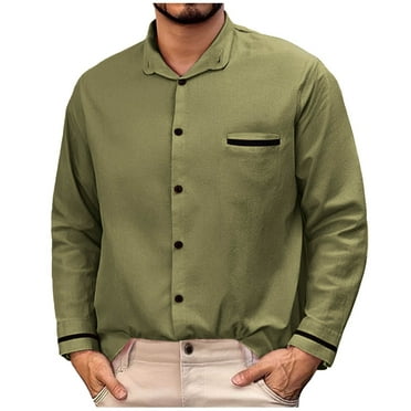 Kaemgyyd Men's Cotton Linen Shirts Casual Button down Long Sleeve Tops Fashion Color Block Collar Spring Clothes with Pocket