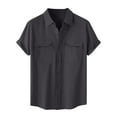 thumbnail image 1 of Kaemgyyd Men's Cotton Linen Tops Casual Loose Solid Short Sleeve Shirts Button down Vacation Beach Summer Clothes with Pocket, 1 of 3
