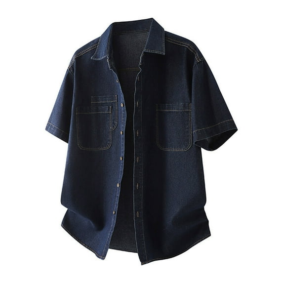 Kaemgyyd Men's Denim Shirt Big and Tall Vintage Short Sleeve Work Shirt Jackets Plus Size Button down Top with Pockets