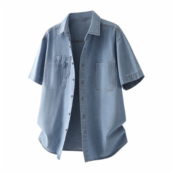 Kaemgyyd Men's Denim Shirt Big and Tall Vintage Short Sleeve Work Shirt Jackets Plus Size Button down Top with Pockets
