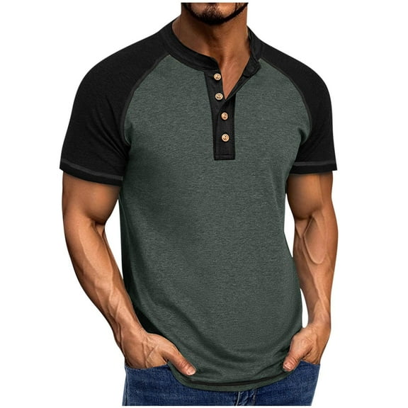 Kaemgyyd Men's Henley Shirts Lightweight Short Sleeve Casual Basic Tee Comfort Fashion Color Block Button Muscle T-Shirt