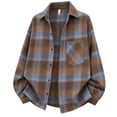 thumbnail image 1 of Kaemgyyd Men's Jackets Long Sleeve Casual Plaid Shacket Button down Collar Overshirt with Pockets（Brown,5X-Large）, 1 of 8