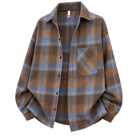 Kaemgyyd Men's Jackets Long Sleeve Casual Plaid Shacket Button down Collar Overshirt with Pockets(Brown,5X-Large)
