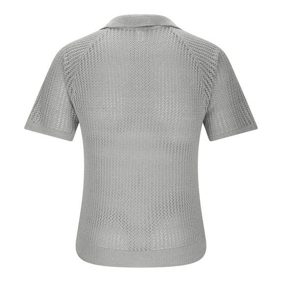 Kaemgyyd Men's Knit Shirt Summer Breathable Collared Button Top Big and Tall Short Sleeve Solid Color Classic Fit Casual Clothes