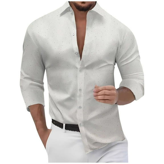 Kaemgyyd Men's Long Sleeve Dress Shirt Casual Fashion Button down Tops Elegant Print Wedding Business Work Shirt