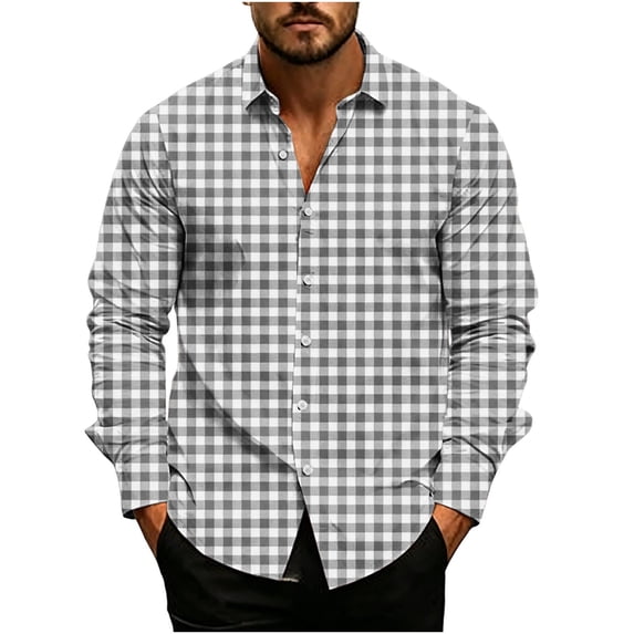 Kaemgyyd Men's Long Sleeve Tops Button down Collar Shirts Casual Plaid Business Shirts Fashion Work Clothes(Black,3X-Large)