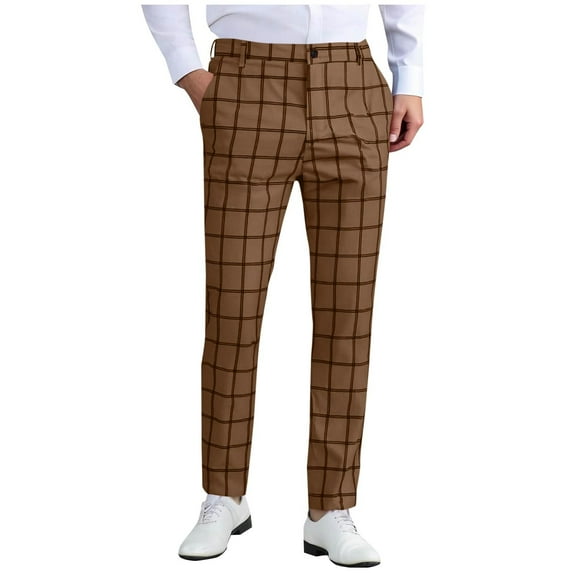 Kaemgyyd Men's Plaid Dress Pants Slim Fit Stretch Business Casual Skinny Tapered Chinos Trousers Lightweight Straight Leg Golf Pants