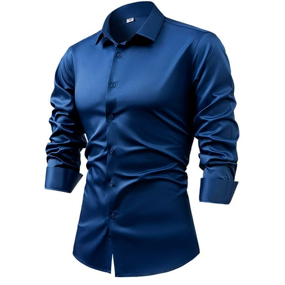 Kaemgyyd Men's Satin Dress Shirt Elegant Silk Long Sleeve Button up Tops Solid Color Wedding Business Work Blouse