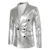 Kaemgyyd Men's Sequin Blazer Sparkly Glitter Long Sleeve Suit Jacket Stylish Button down Notched Collar Coat for Party Wedding