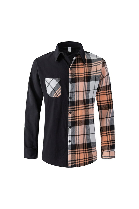Men's Shirts Fashion Patchwork Long Sleeve Tops Trendy Comfy Plaid Button down Casual Clothes with Pockets