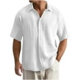 thumbnail image 1 of Kaemgyyd Mens Button down Shirt Lightweight Summer Beach Vacation Tops Casual Loose Textured Solid Color Half Sleeve Tee, 1 of 5