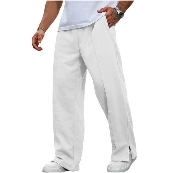 Kaemgyyd Mens Casual Pants Side Slit Sweatpants Wide Leg Sweat Pants Lightweight Travel Trousers Streetwear Outfits with Pockets(White,X-Large)