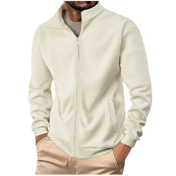 Kaemgyyd Mens Corduroy Jacket Casual Loose Fall Winter Warm Zipper Coat Vintage Lightweight Long Sleeve Outwear with Pockets