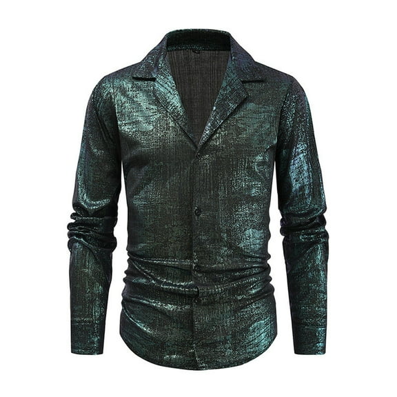 Kaemgyyd Mens Cotton Dress Shirts 70s Sequin Long Sleeve Button down Shirt Casual Sparkle Slim Wedding Party Tops