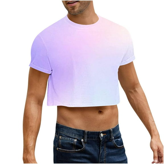 Kaemgyyd Mens Crop Top Summer Breathable Short Sleeve Cropped Shirt Stylish Gradient T-Shirt Party Streetwear