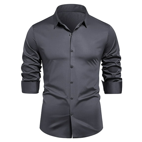 Kaemgyyd Mens Dress Shirts Solid Long Sleeve Stretch Wrinkle-Free Formal Shirt Fashion Work Business Casual Button down Shirts