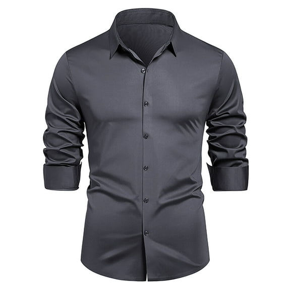 Kaemgyyd Mens Dress Shirts Solid Long Sleeve Stretch Wrinkle-Free Formal Shirt Fashion Work Business Casual Button down Shirts