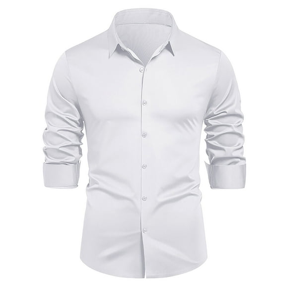 Kaemgyyd Mens Dress Shirts Solid Long Sleeve Stretch Wrinkle-Free Formal Shirt Fashion Work Business Casual Button down Shirts