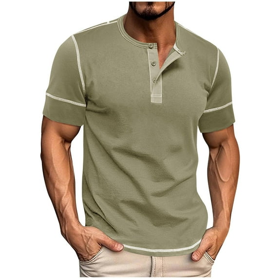 Kaemgyyd Mens Fashion Shirts 3 Button Long Sleeve Tops Casual Plus Size Crew Neck Color Block Tee Clothes