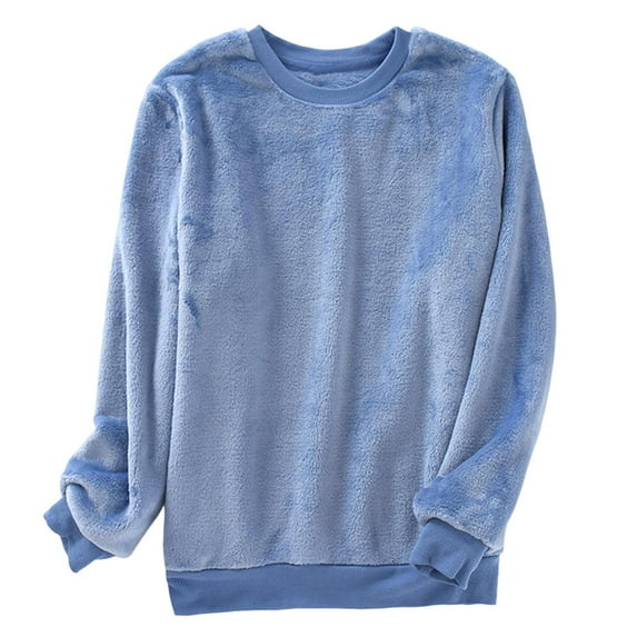 Kaemgyyd Mens Fuzzy Sherpa Pullover Soft Comfy Winter Loungewear Loose Fit Long Sleeve Fleece Crew Neck Fall Sleepwear