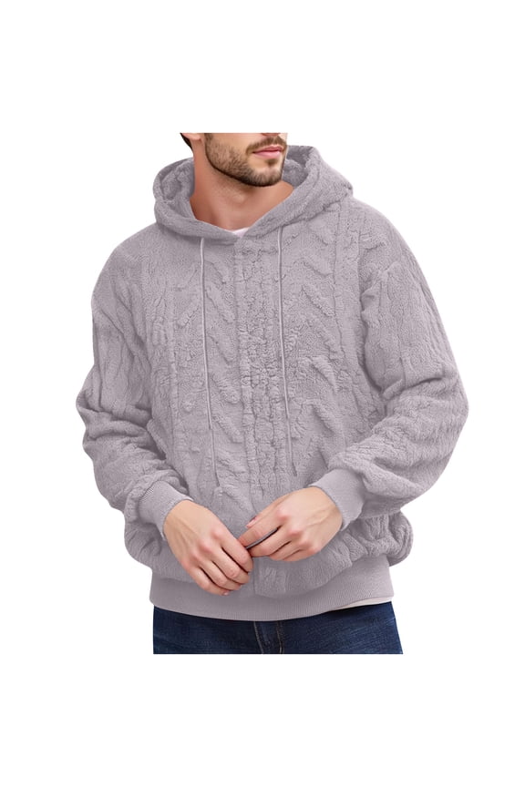 Mens Fuzzy Sherpa Sweatshirt Lightweight Warm Fleece Pullover Winter Fall Thermal Outerwear with Drawstring