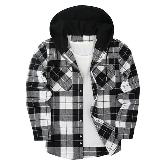 Kaemgyyd Mens Hoodies Fashion Long Sleeve Plaid Shirt Jackets Casual Button down Heavyweight Coat with Pockets