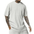 thumbnail image 1 of Kaemgyyd Mens Oversized T-Shirt Casual Loose Crewneck Tops Solid Color Short Sleeve Textured Tee Summer Clothes, 1 of 4