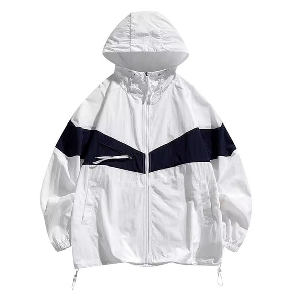 Kaemgyyd Mens Raincoat Windproof Waterproof Lightweight Sport Jacket Fashion Color Block Hooded Outwear for Summer