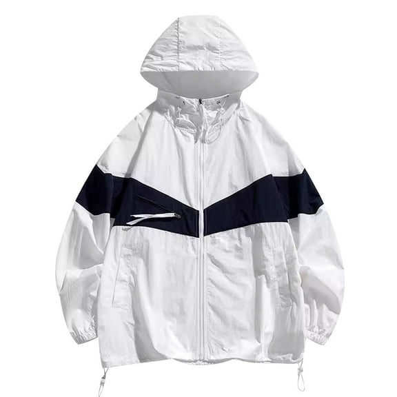 Kaemgyyd Mens Raincoat Windproof Waterproof Lightweight Sport Jacket Fashion Color Block Hooded Outwear for Summer