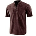 thumbnail image 1 of Kaemgyyd Mens Renaissance Shirt Vintage Short Sleeve Top Plus Size Cotton Casual Lace up V Neck Summer Clothes, 1 of 2