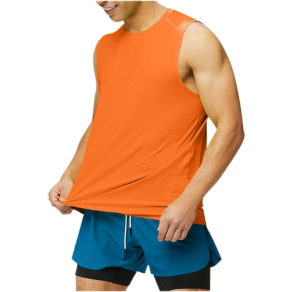 Kaemgyyd Mens Shirts Breathable Crew Neck Stretch Sleeveless Tee Soft Solid Color Lightweight Workout Gym Tops