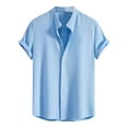 thumbnail image 1 of Kaemgyyd Mens Short Sleeve Button up Shirts Solid Color Textured Beach Tops Casual Collar Summer T Shirt, 1 of 3