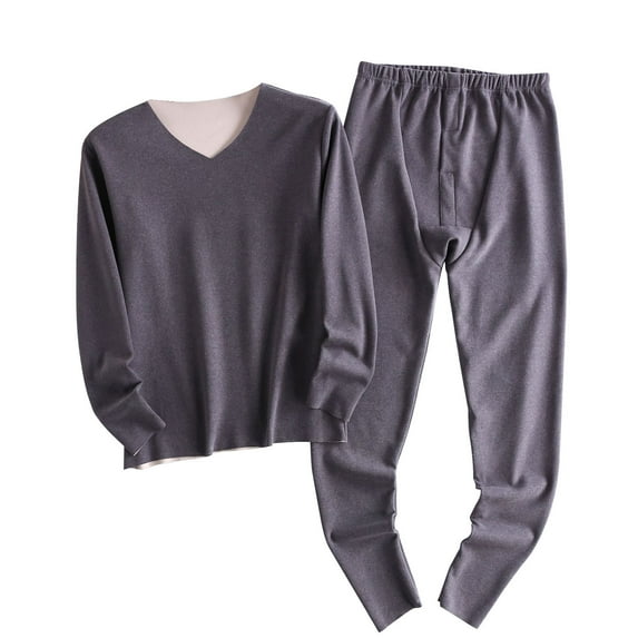 Kaemgyyd Mens Thermal Underwear Soft Warm Base Layer Set V Neck Tops and Pants Loungewear Pajama Outfit for Cold Weather