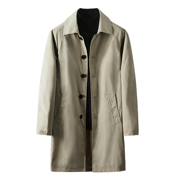 Kaemgyyd Mens Trench Coat Collared Loose Fit Long Jacket Casual Buttons Overcoat Lightweight Spring Fall Clothing(Beige,Small)