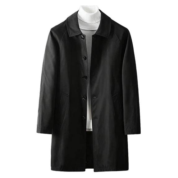 Kaemgyyd Mens Trench Coat Collared Loose Fit Long Jacket Casual Buttons Overcoat Lightweight Spring Fall Clothing(Black,3X-Large)