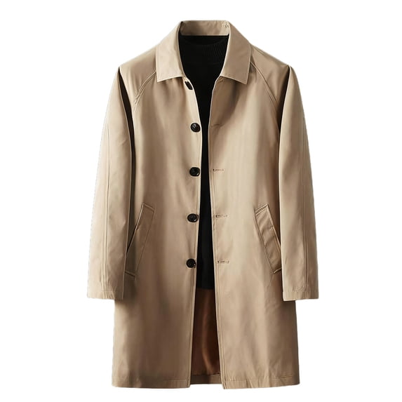 Kaemgyyd Mens Trench Coat Collared Loose Fit Long Jacket Casual Buttons Overcoat Lightweight Spring Fall Clothing(Khaki,XX-Small)