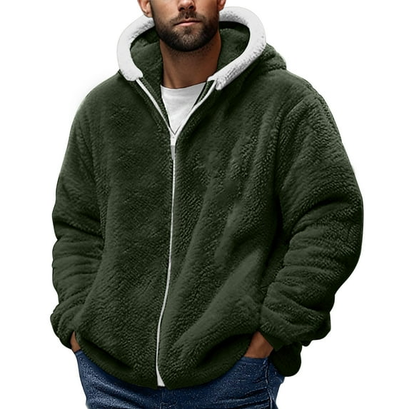 Kaemgyyd Mens Zip up Hoodie Winter Warm Sherpa Fleece Lined Loose Jackets Casual Fashion Long Sleeve Fuzzy Coats