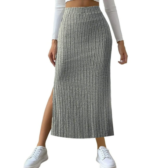 Kaemgyyd Midi Skirt for Women Side Split High Waisted Stretchy Work Office Skirts Bodycon Casual Knit Pencil Skirt